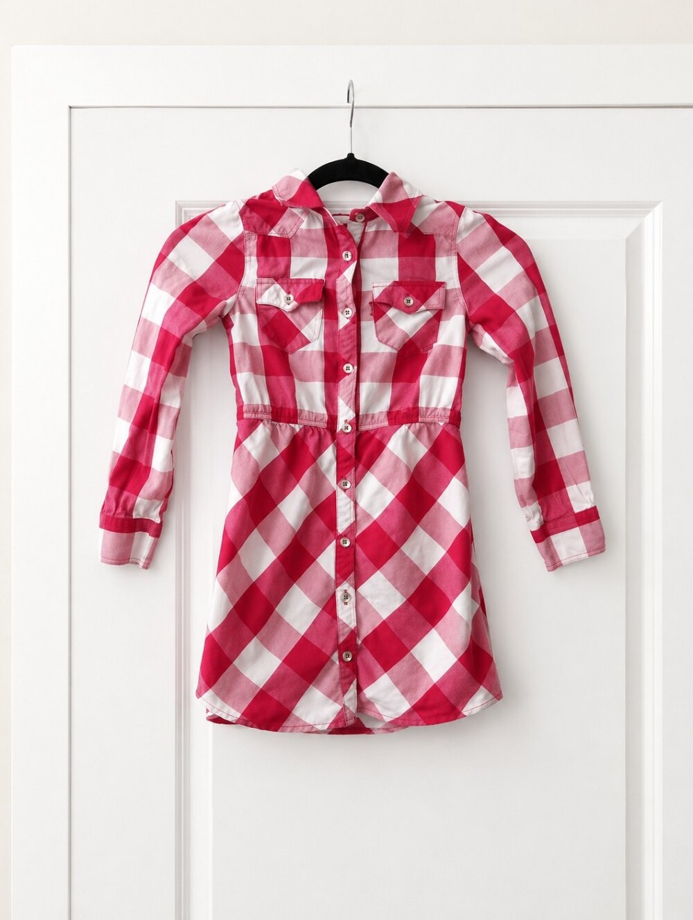 Kids/Girls Pink & White Plaid Button-Front Shirt Dress Size 6 By Levi's